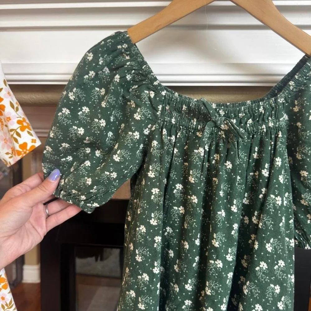 Rylee + Crew deep green floral print girls prairie cottage boho dress size 4-5y